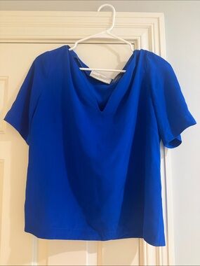 Amanda Uprichard Cobalt Blue Short Sleeve Cowl Neck Blouse